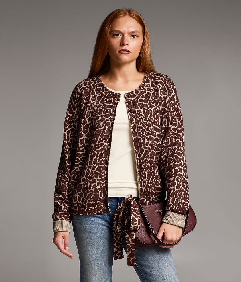 Cheetah Cardigan Sweater With Scarf - thumbnail 2