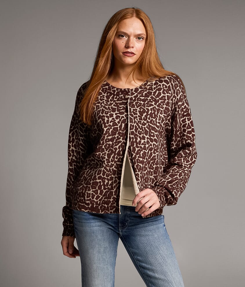 Cheetah Cardigan Sweater With Scarf - thumbnail 3