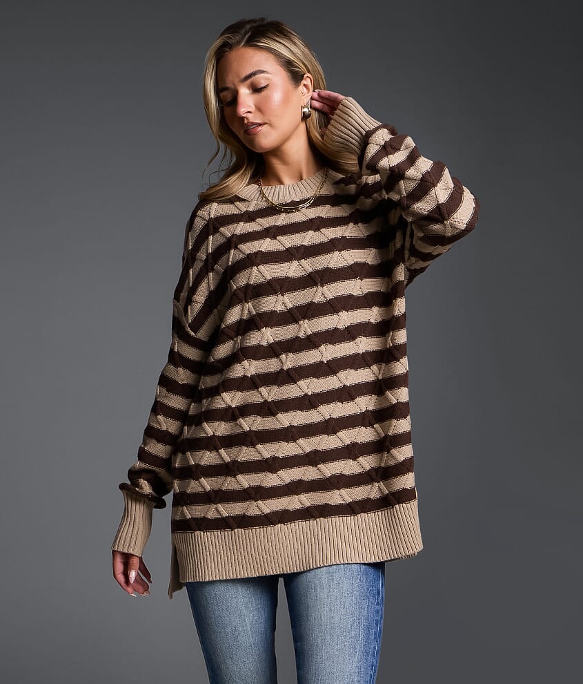 Refined Edit - Striped Cable Knit Sweater - thumbnail 2
