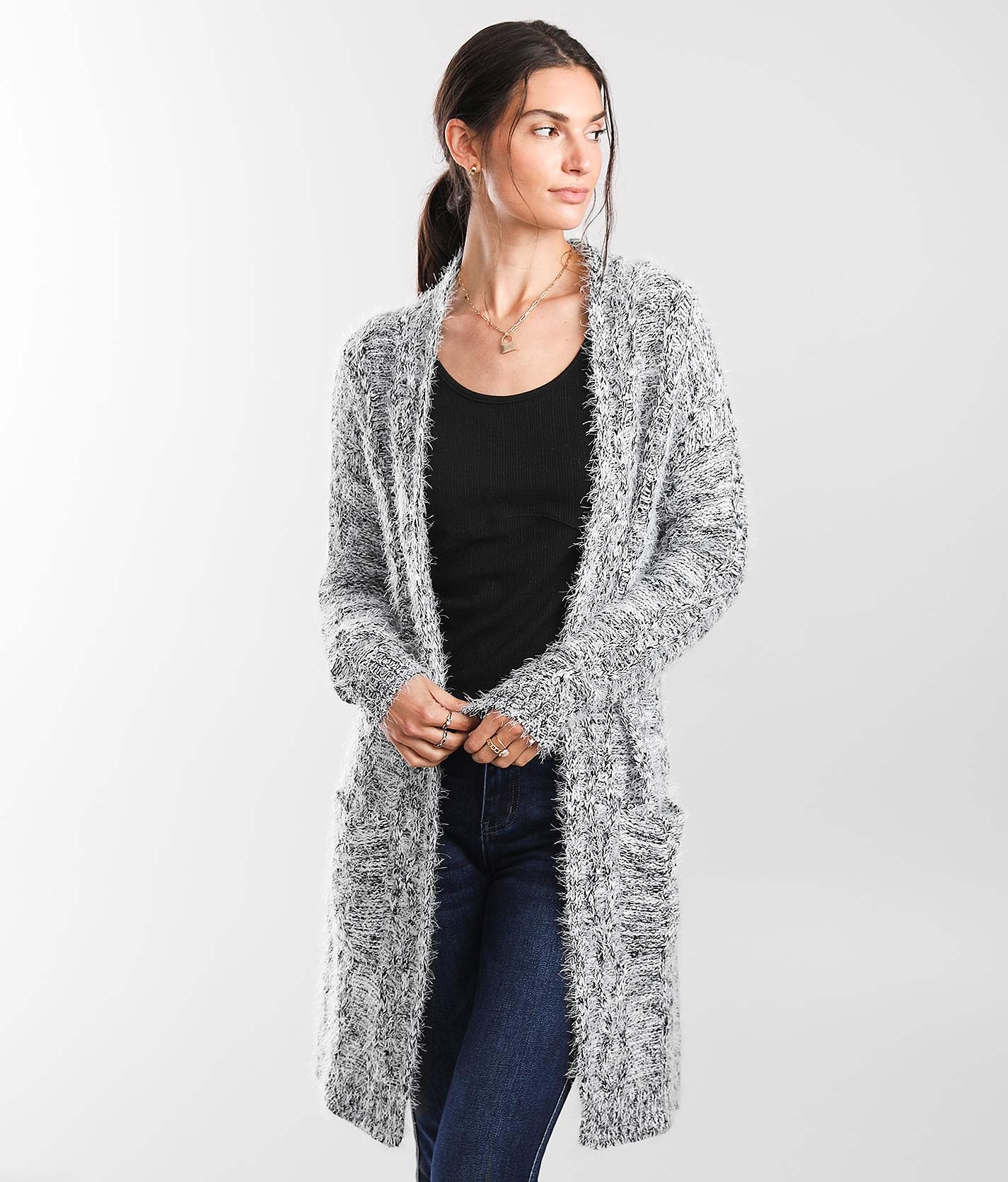 Womens black eyelash cardigan sale