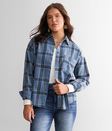 BKE Brushed Knit Flannel Shirt front view