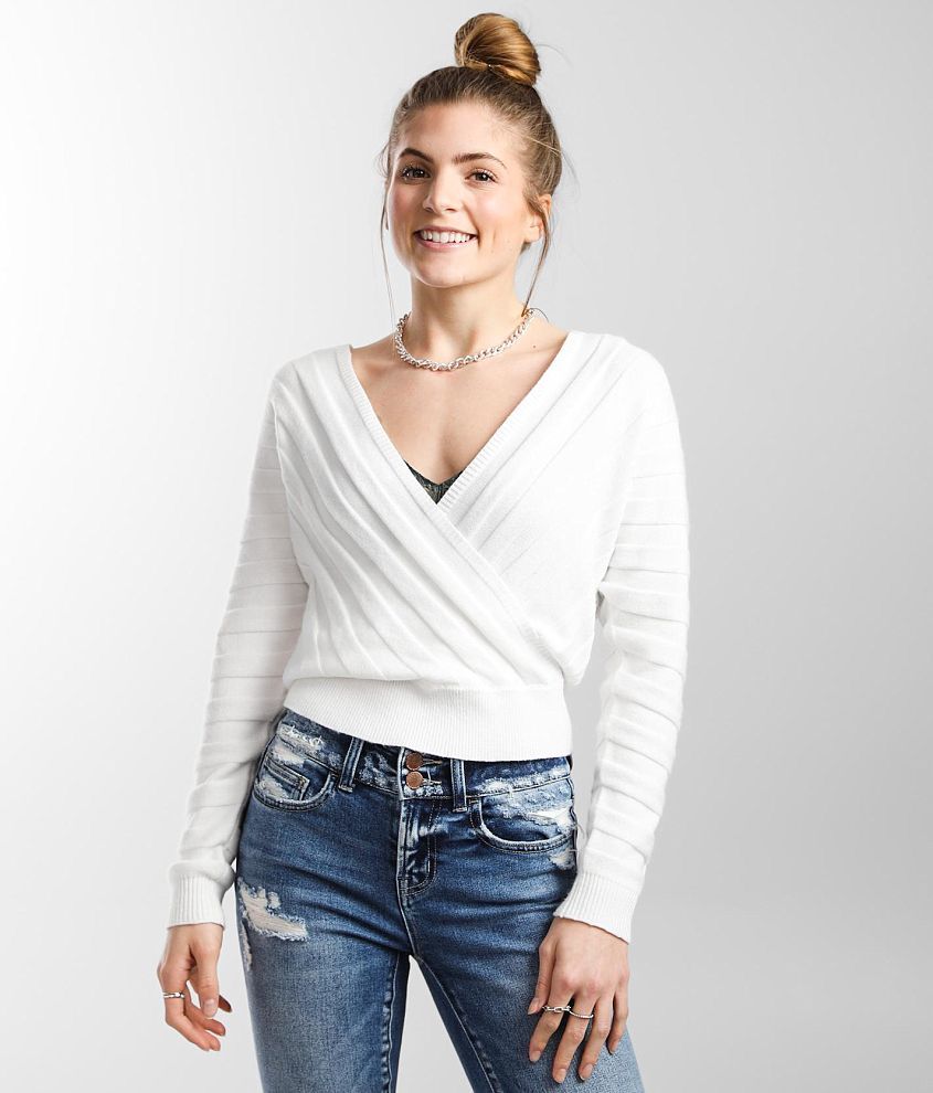 Daytrip Wide Ribbed Surplice Sweater front view