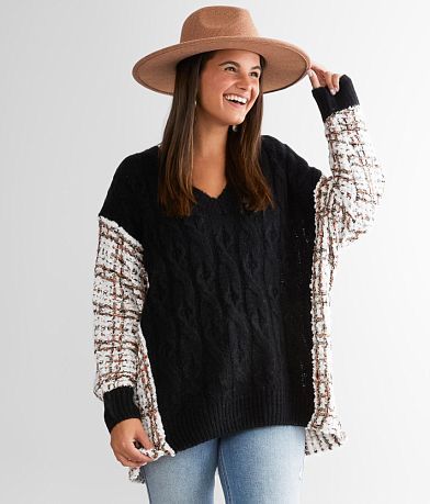 Buckle Black Metallic Cable Knit Sweater front view