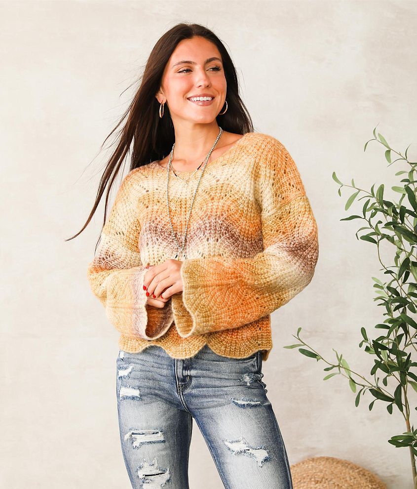 Willow & Root Ombre Scalloped Sweater - Women's Sweaters in Orange ...
