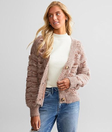 FITZ + EDDI Eyelash Knit Cardigan Sweater - Women's Sweaters in Potpourri, Buckle