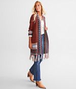 BKE Geo Print Fringe Cardigan Sweater - Women's Sweaters in