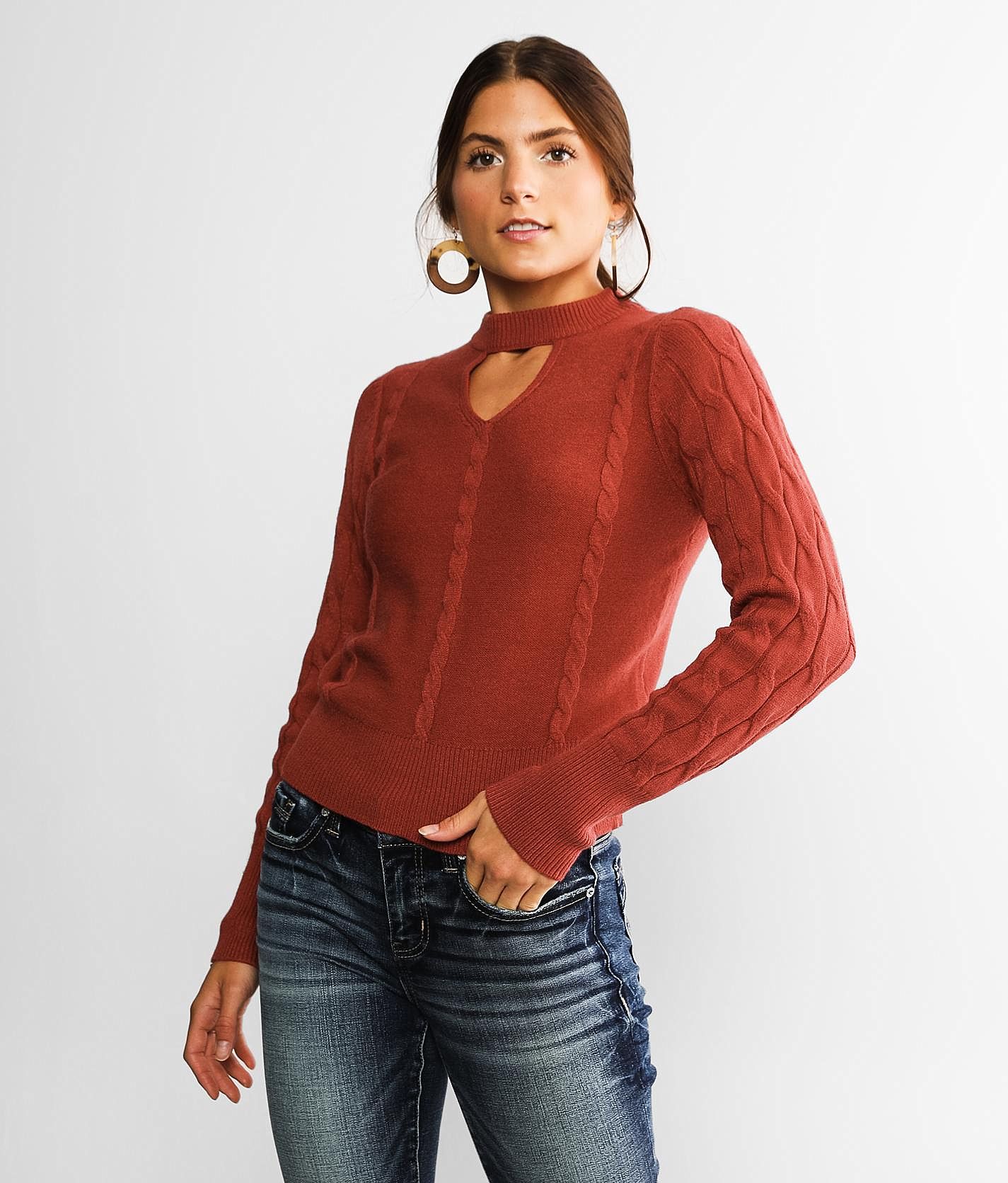 red by BKE Pointelle Pullover Sweater - Women's Sweaters in Dusty Rose