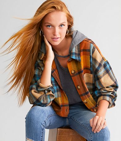 BKE Flannel Hooded Shacket front view