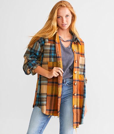 BKE Flannel Hooded Shacket full left side view