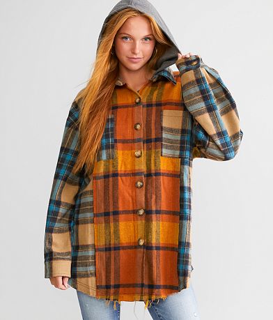 BKE Flannel Hooded Shacket full right side view