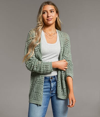 BKE Pointelle Cardigan Sweater front view