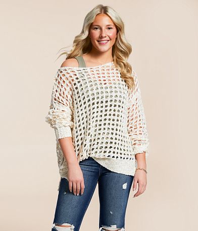 BKE Eyelash Pointelle Sweater front view