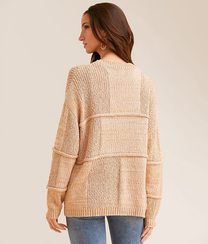 Pieced Nubby Cardigan Sweater