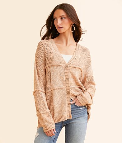 BKE Pieced Nubby Cardigan Sweater front view