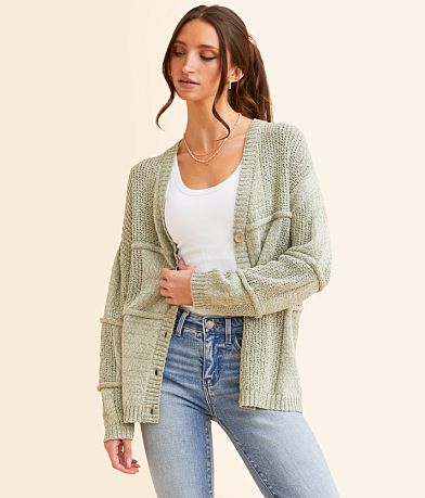BKE Pieced Nubby Cardigan Sweater front view