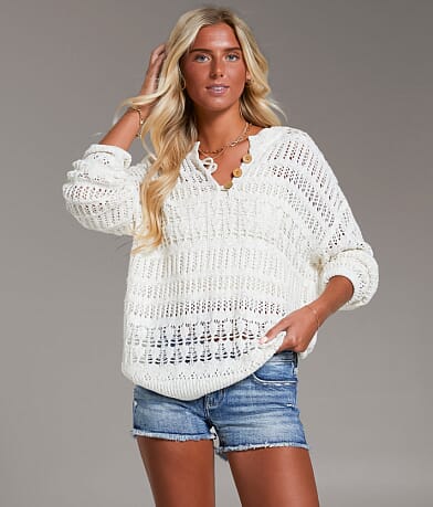 BKE Pointelle Henley Sweater front view