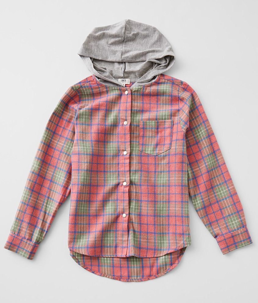 Girls - BKE Hooded Flannel Shirt front view