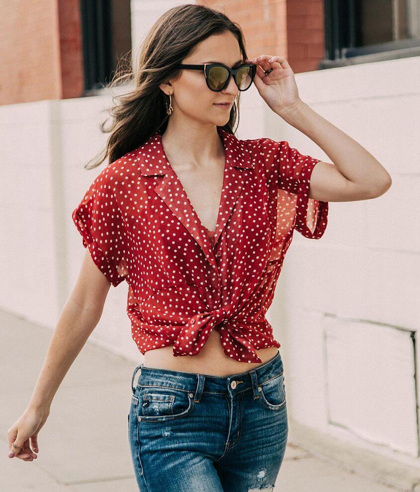 H.I.P. Polka Dot Blouse Women s Shirts Blouses in Red Buckle