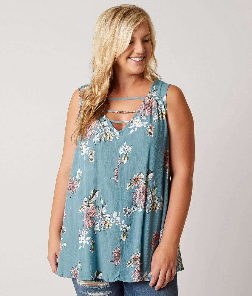 H.I.P. Floral Tank Top - Plus Size Only front view