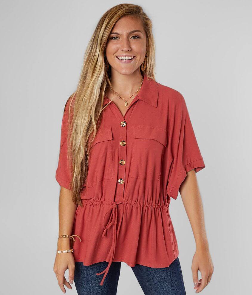 Daytrip Collared Button Down Blouse front view