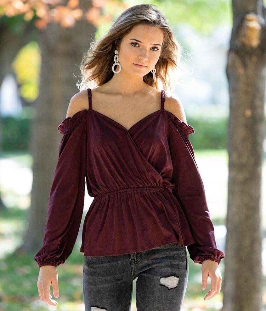 Willow &#38; Root Cold Shoulder Peplum Top front view