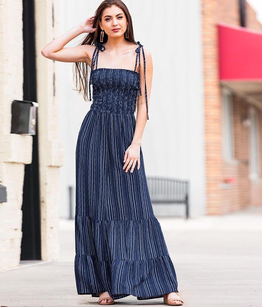 Bailey Blue Textured Gauze Striped Maxi Dress