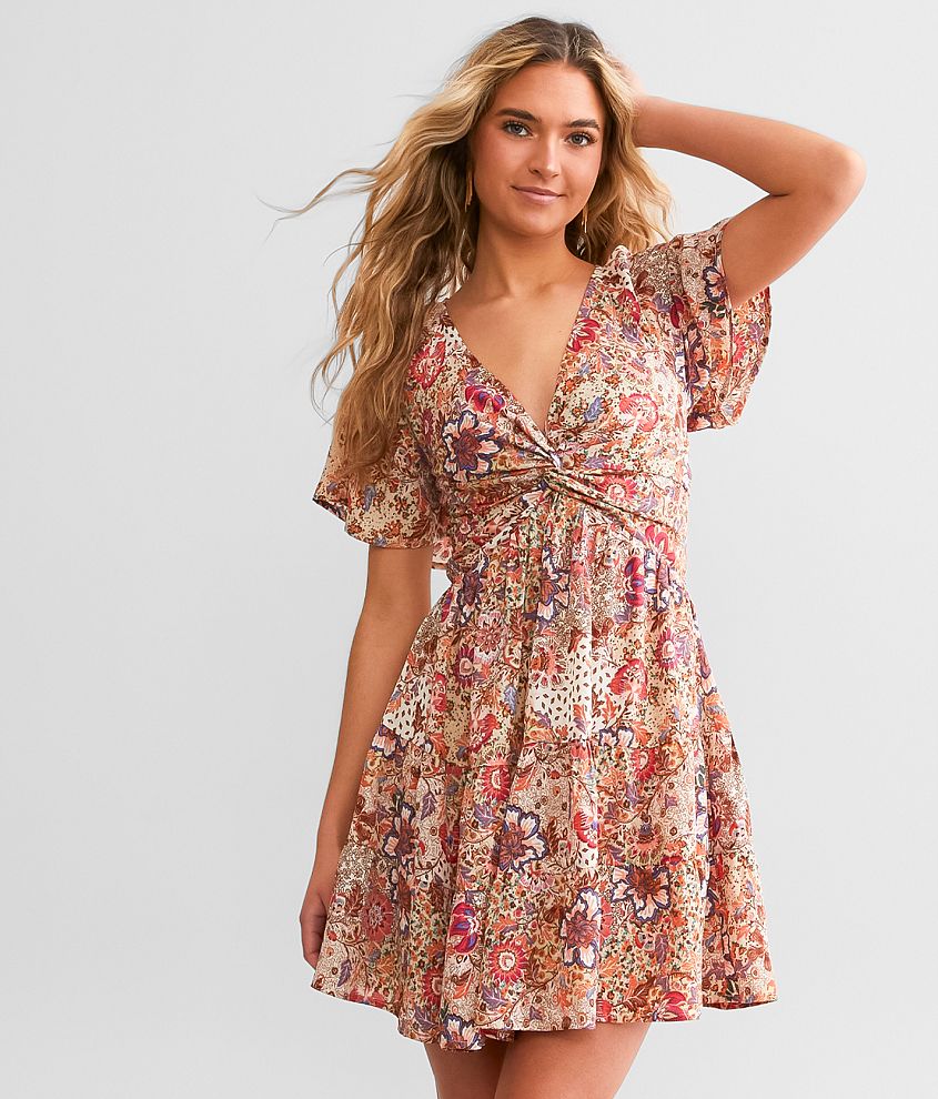 Floral Diamond Ruffle Dress – Multi