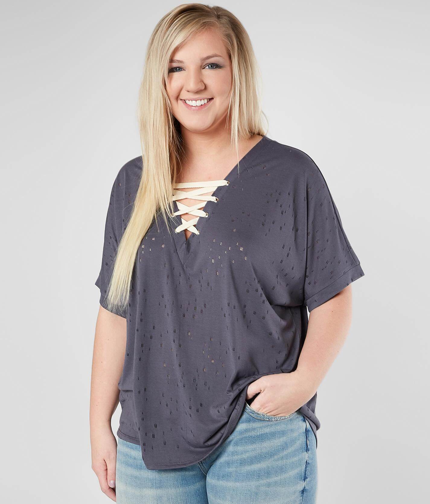 plus size lace up top