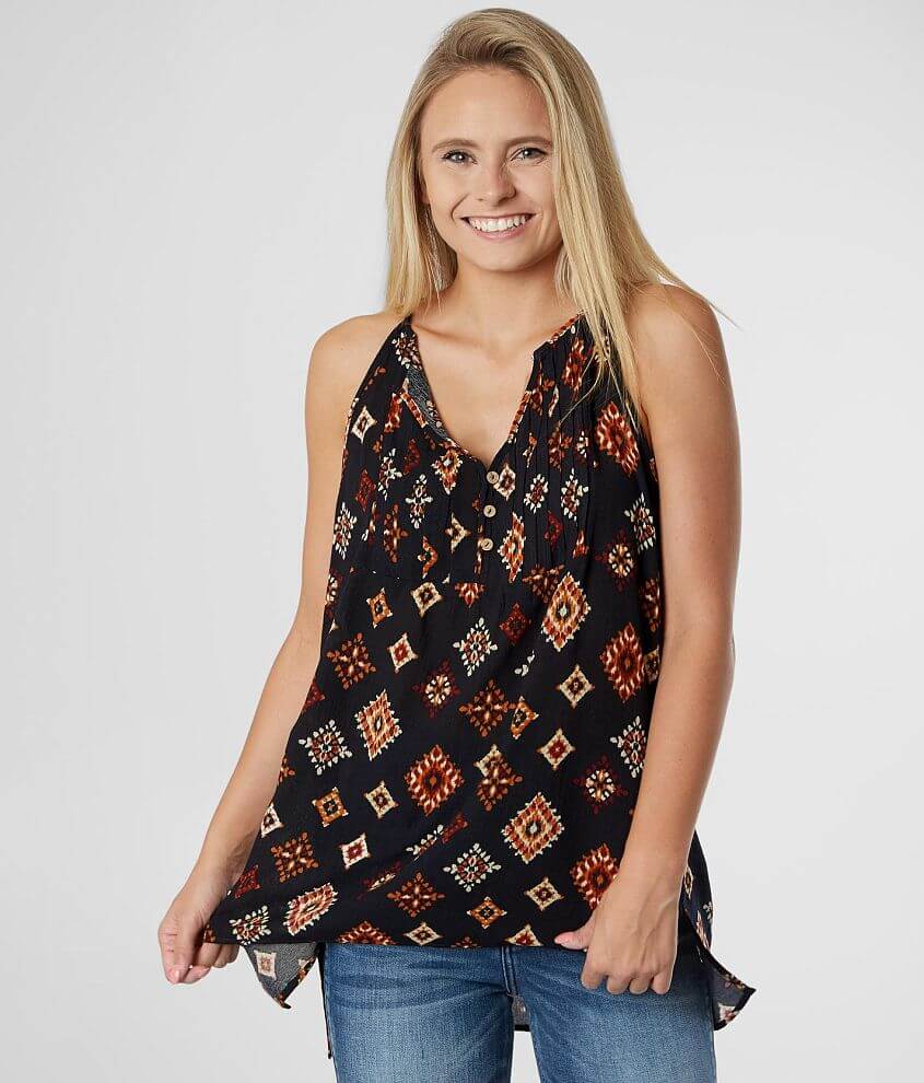Daytrip Crinkle Henley Tank Top front view