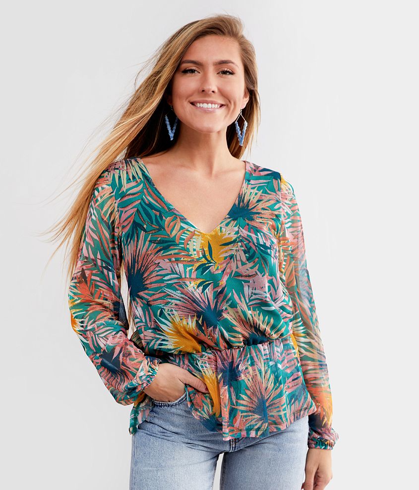 Willow &#38; Root Floral Ruffle Top front view