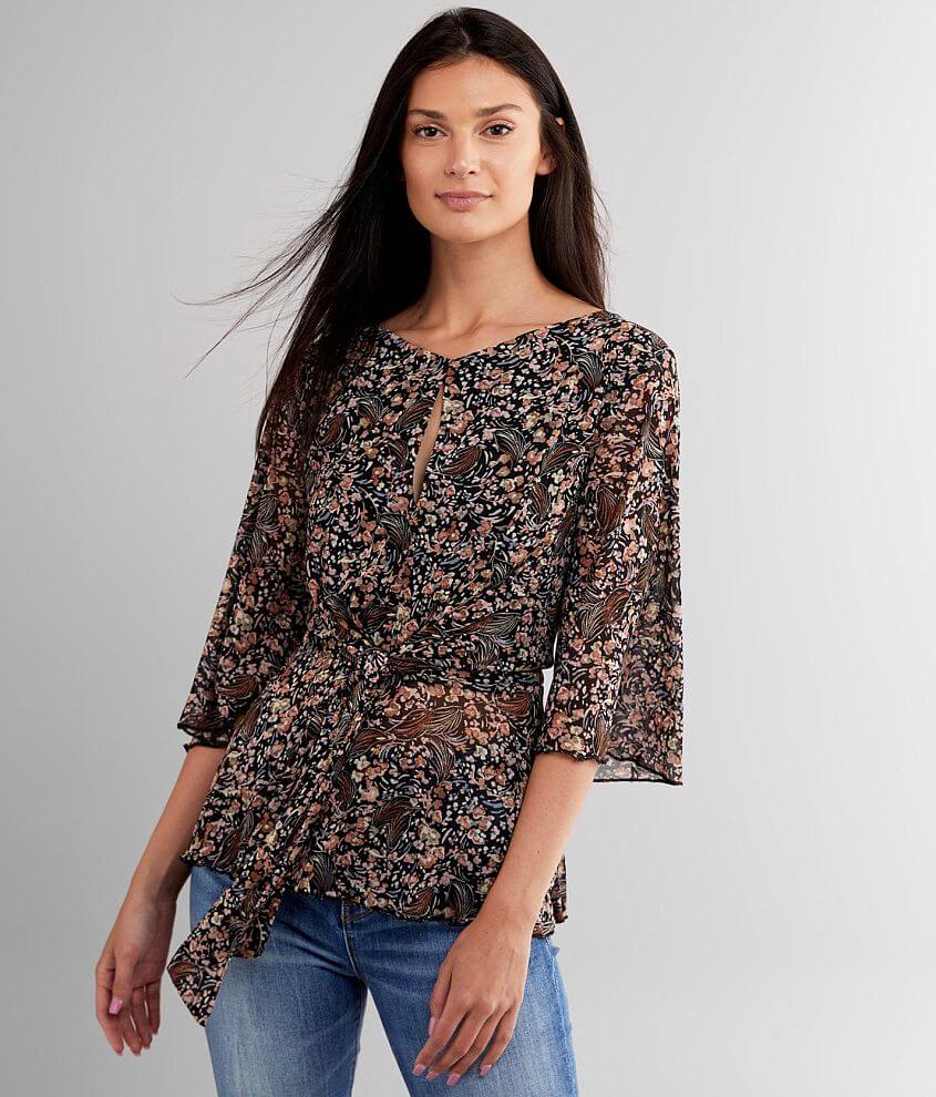 Daytrip Floral Mesh Peplum Top front view