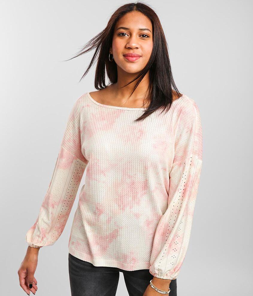 Daytrip Waffle Knit Wide Neck Top - Women's Shirts/Blouses in Pink ...