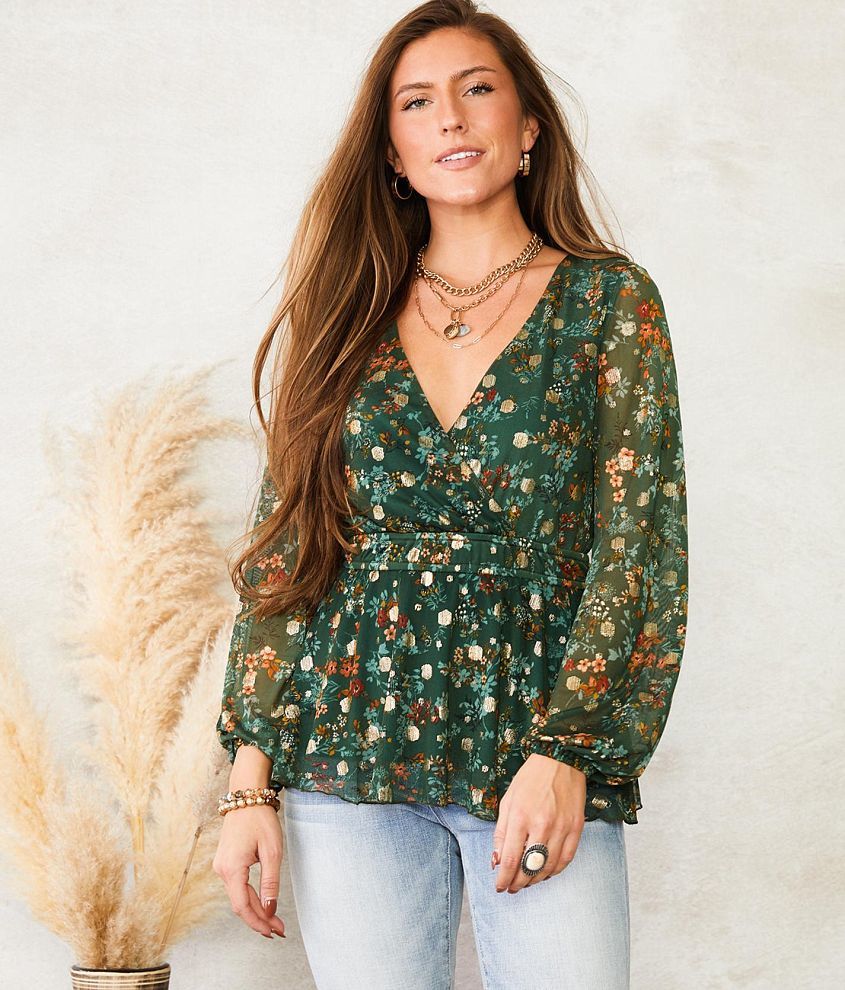 Willow And Root Metallic Mesh Top Womens Shirts And Blouses In Green Buckle 3029