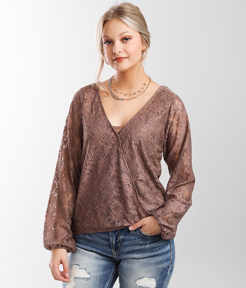 Willow &#38; Root Lace Surplice Top front view