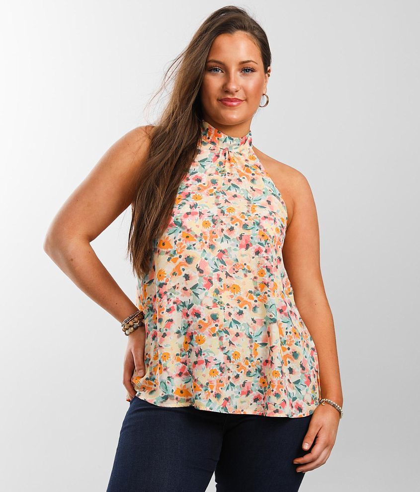 Willow &#38; Root Floral Chiffon Tank Top front view