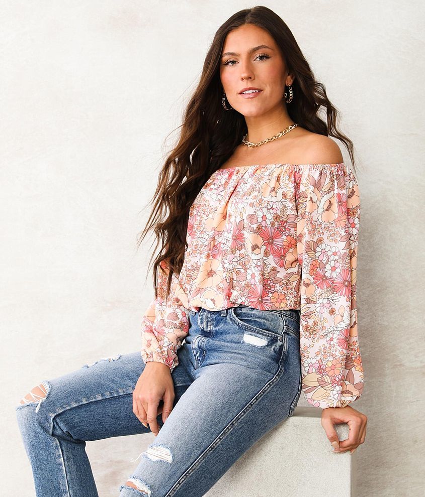 Willow &#38; Root Floral Off The Shoulder Top front view