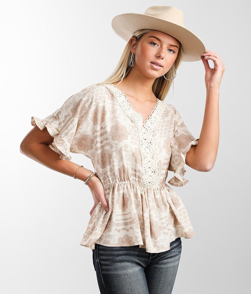 Daytrip Medallion Print Peplum Top - Women's Shirts/Blouses in Ivory ...