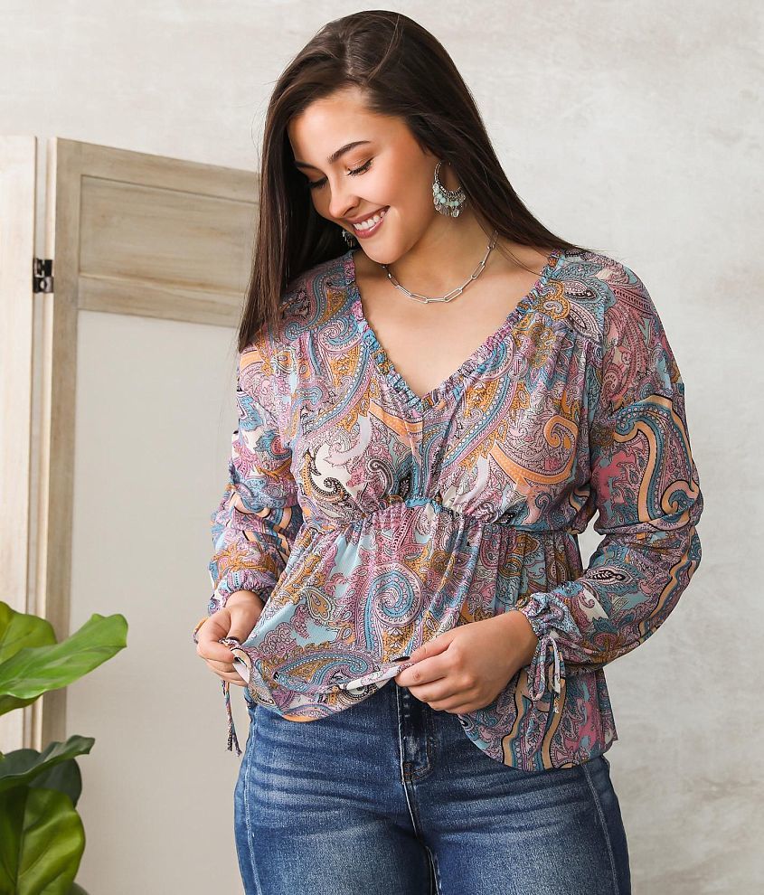 Willow &#38; Root Paisley Mesh Top front view