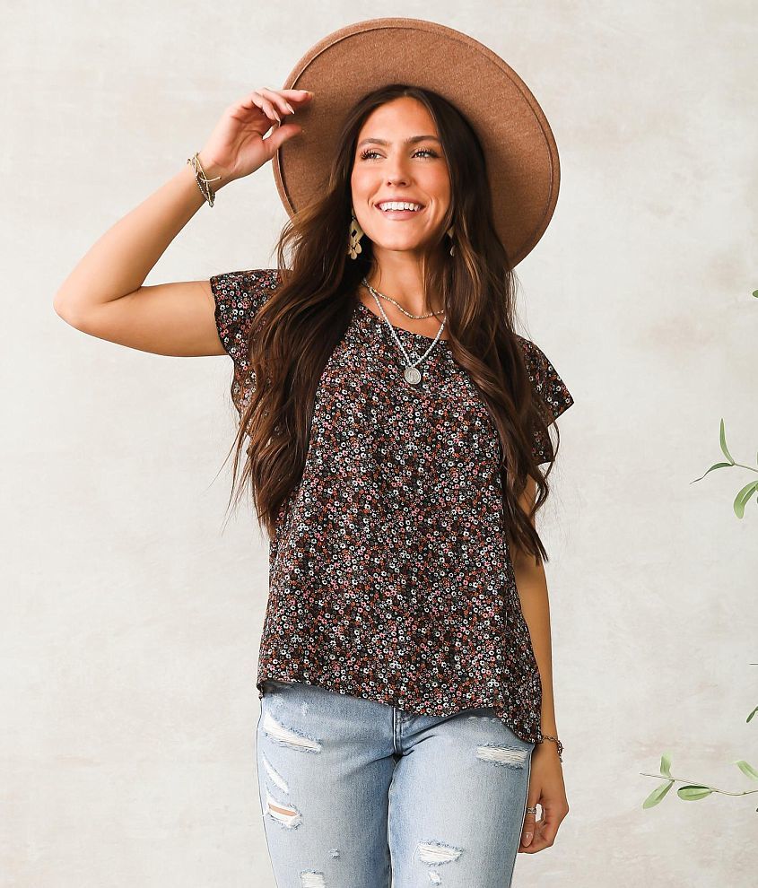 Willow & Root Ditsy Floral Top - Women's Shirts/Blouses in Black