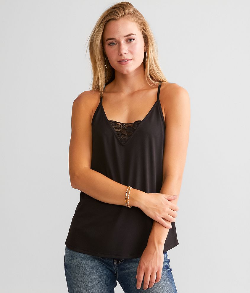 Daytrip Floral Lace Inset Tank Top front view