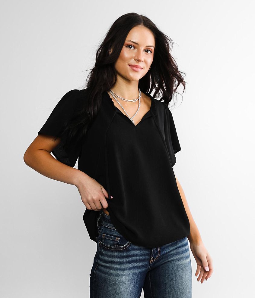 Daytrip Crinkle Gauze Front Tie Top - Women's Shirts/Blouses in Black