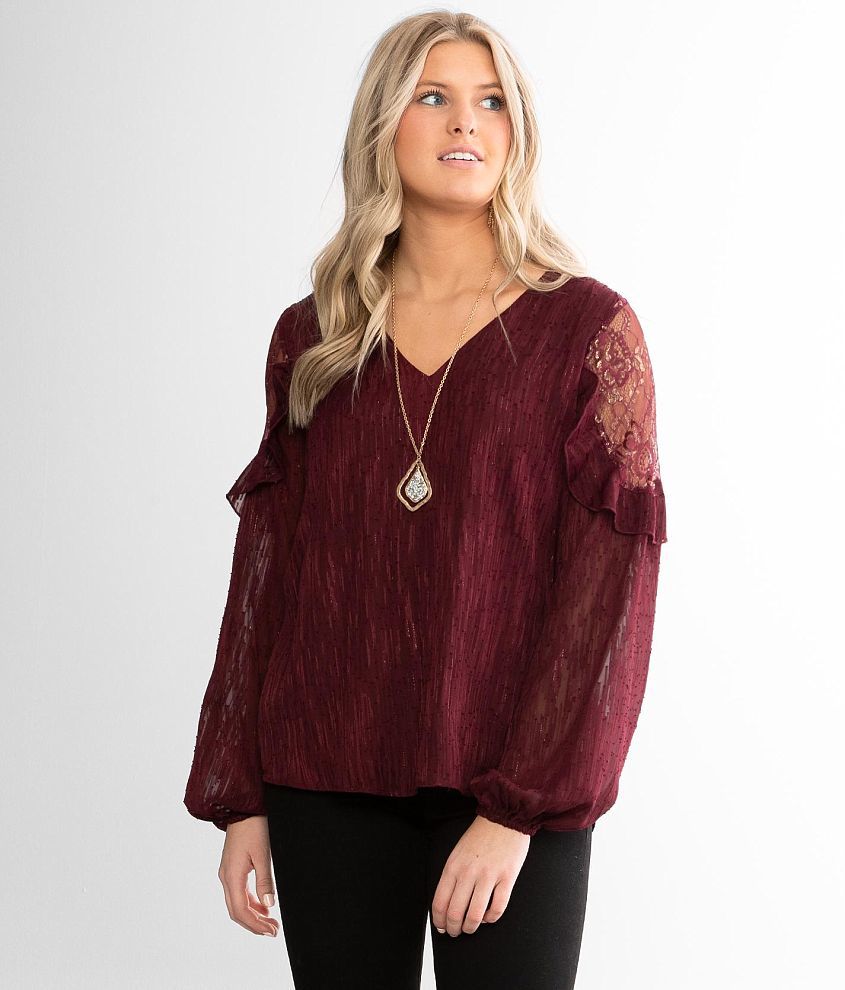 Daytrip Textured Metallic Top - Women's Shirts/Blouses in Black Cherry ...