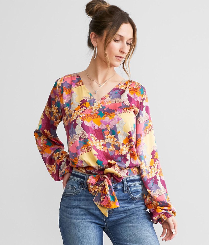 Willow & Root Floral Satin Top - Women's Shirts/Blouses in Teal Wine ...