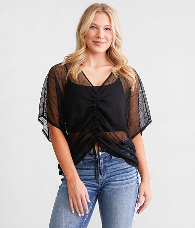 Daytrip Cinch Tie Mesh Top full left side view