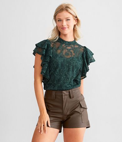 red by BKE Floral Lace Flutter Top front view