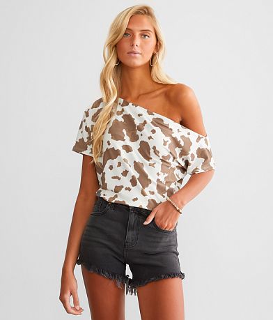 Daytrip Cow Print Off The Shoulder Top front view