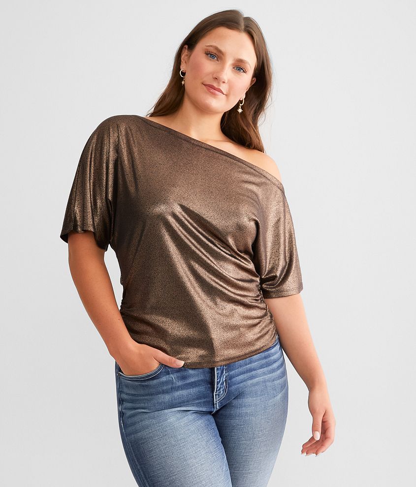 Daytrip Off The Shoulder Metallic Top - Women's Shirts/Blouses in Copper