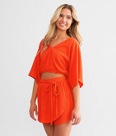 Willow &amp; Root Textured Surplice Top full left side view