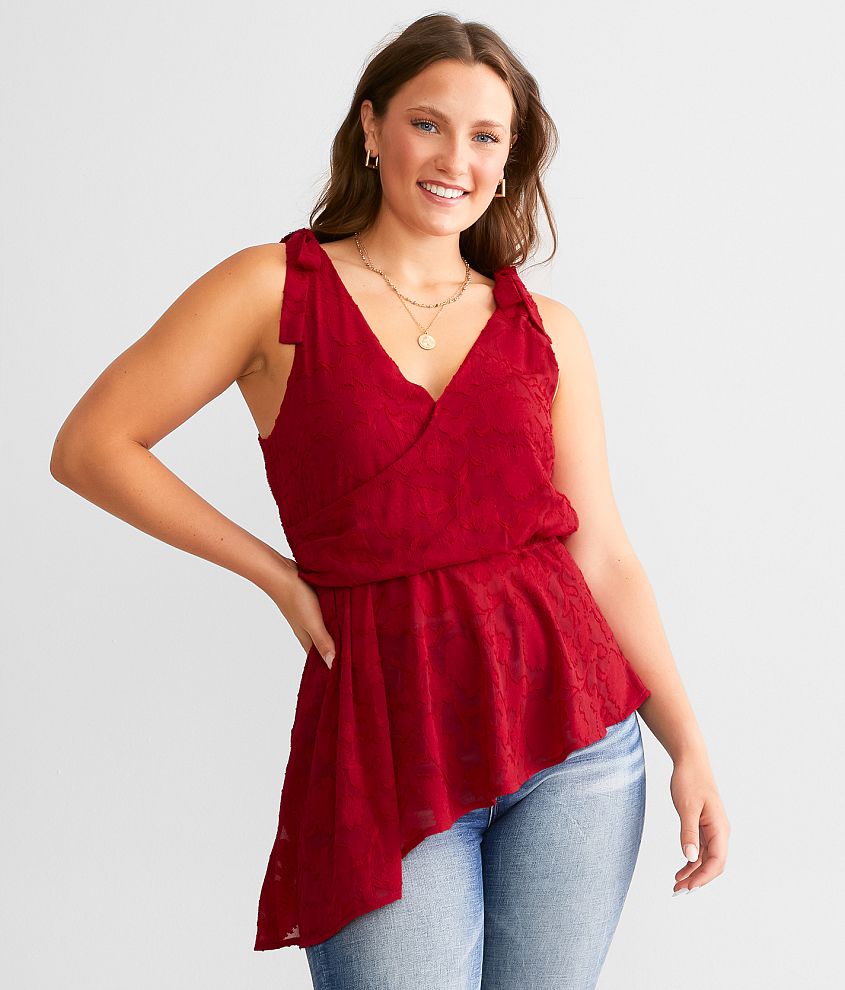 Women s Textured Floral Peplum Tank Top in Red by Daytrip. Women s