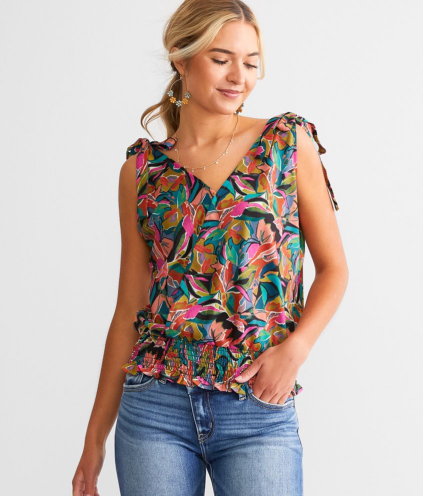 Willow &#38; Root Floral Surplice Tank Top front view